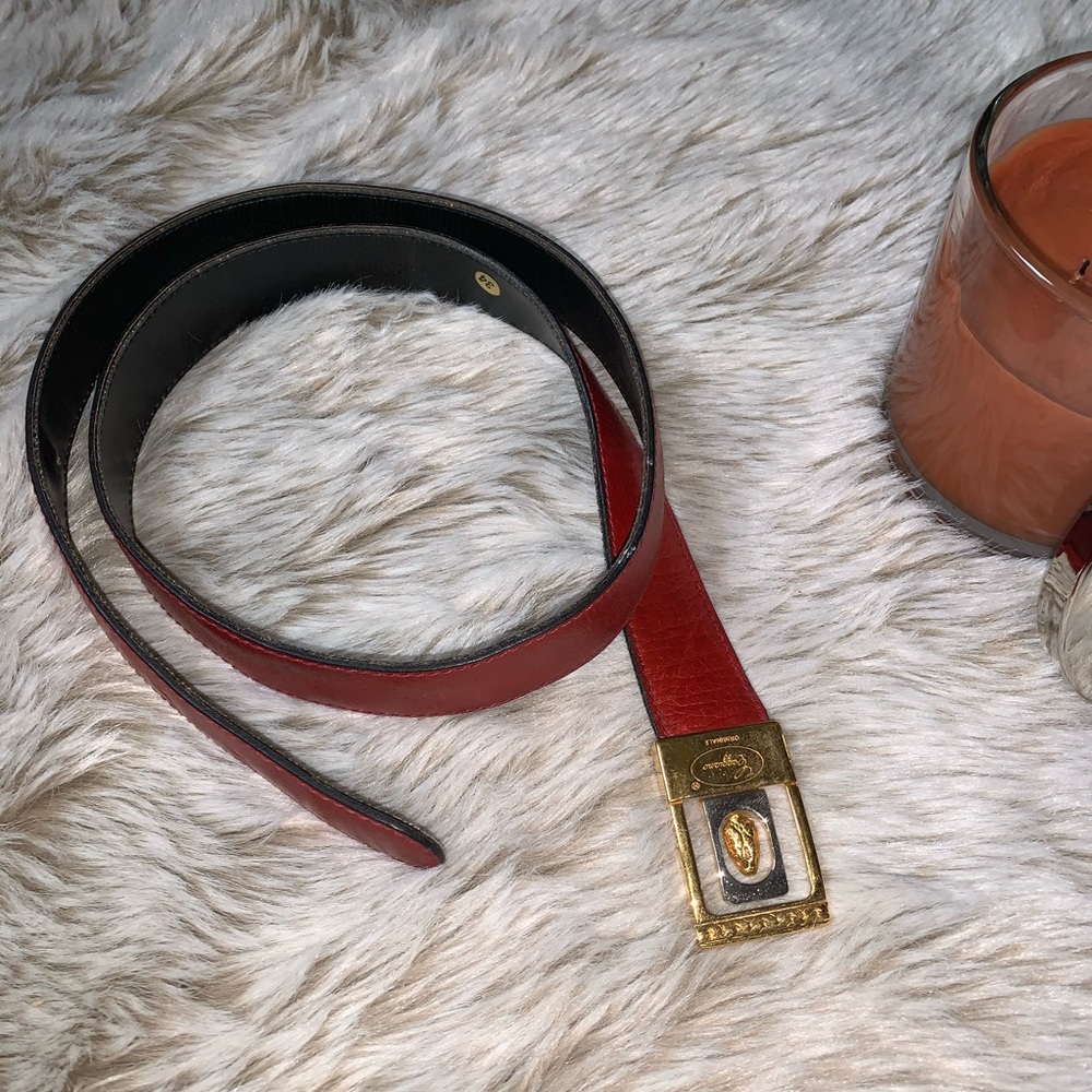 Caggiano Red Belt w/Gold Plated Snake Head Buckle